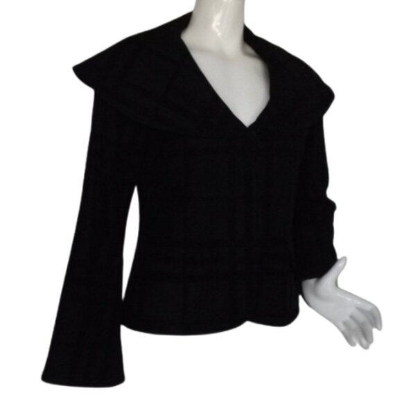 ALICE + OLIVIA Jacket, S,Black Plaid,Bell sleeves, Silk Lined, Big collar,Snaps - Picture 2 of 14